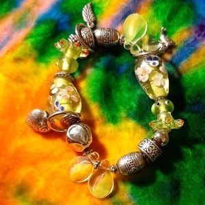 Lime Green Glass Bead Stretch Bracelet